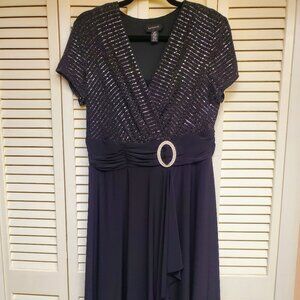 R & M Richards Embellished  Faux Wrap Cascade Dress